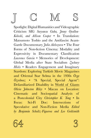 Cover of Journal of Cinema and Media Studies, vol. 64, no. 3 | Society for Cinema and Media Studies | 9781607858942
