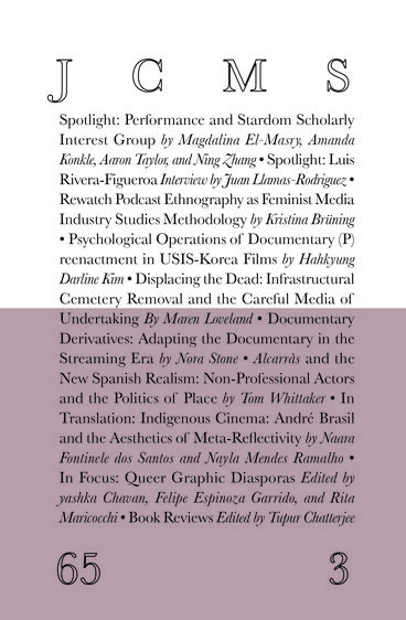 Cover of Journal of Cinema and Media Studies, vol. 65, no. 3 | Society for Cinema and Media Studies | 9781607859383
